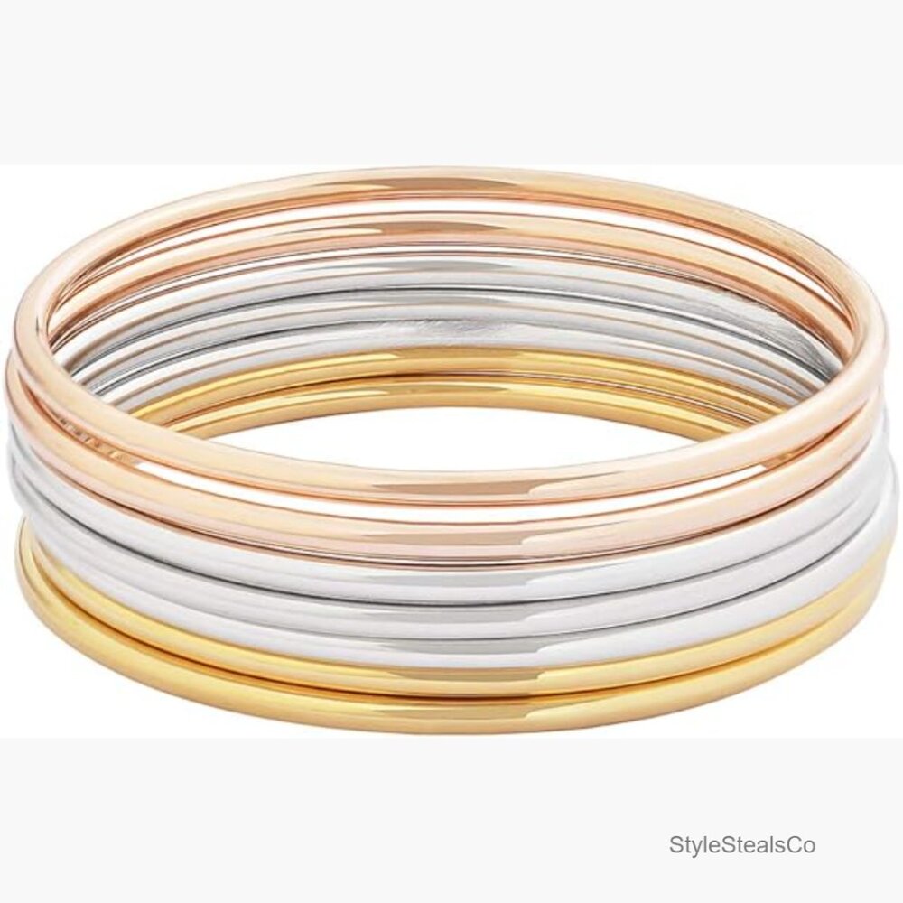 Stainless Steel Stackable Bangle Bracelet Set Of … - image 1
